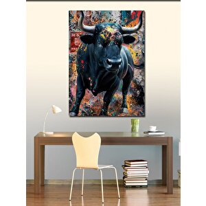Kanvas Tablo Siyah Kızgın Boğa Ve Renkler 50x70 cm