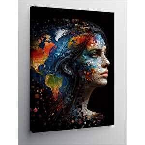 Kanvas Tablo Renkli Harita Ve Kadın 100x140 cm