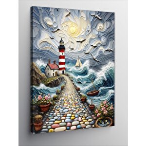Kanvas Tablo Deniz Feneri Ve Martılar 70x100 cm