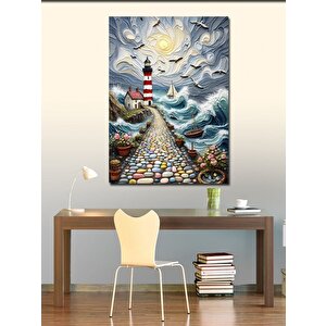 Kanvas Tablo Deniz Feneri Ve Martılar 70x100 cm