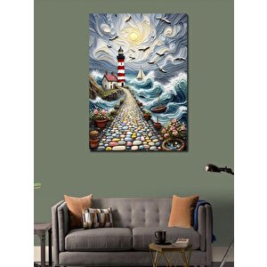 Kanvas Tablo Deniz Feneri Ve Martılar 100x140 cm