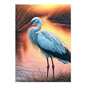 Nehirdeki Leylek Modern Ahşap Tablo 25cmx 35cm 25x35 cm