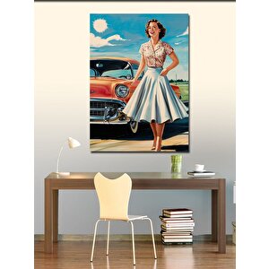 Kanvas Tablo Retro Araba Ve Pin Up Kızı 100x140 cm