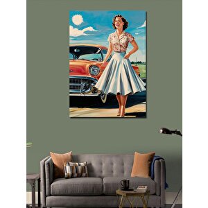 Kanvas Tablo Retro Araba Ve Pin Up Kızı 100x140 cm