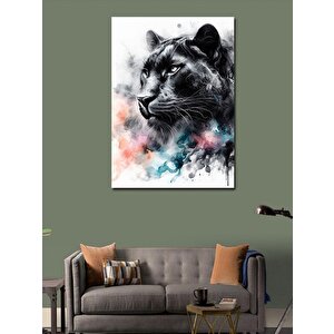 Kanvas Tablo Siyah Panter Ve Renkli Dumanlar 100x140 cm