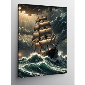 Kanvas Tablo Fırtınalı Denizde Yelkenli Tekne Ve Bulutlar 70x100 cm