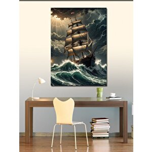 Kanvas Tablo Fırtınalı Denizde Yelkenli Tekne Ve Bulutlar 70x100 cm