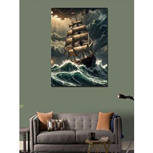 Kanvas Tablo Fırtınalı Denizde Yelkenli Tekne Ve Bulutlar 70x100 cm