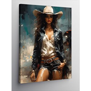 Kanvas Tablo Kovboy Şapkalı Kadın 70x100 cm