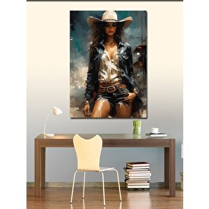 Kanvas Tablo Kovboy Şapkalı Kadın 50x70 cm