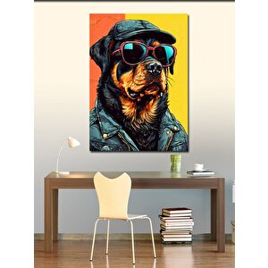 Kanvas Tablo Şapkalı Kırmızı Gözlüklü Köpek 50x70 cm