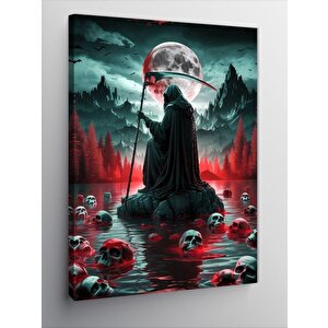 Kanvas Tablo Göldeki Azrail Ve Kuru Kafalar 100x140 cm