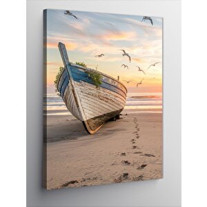 Kanvas Tablo Kumsaldaki Tekne Ve Deniz 70x100 cm