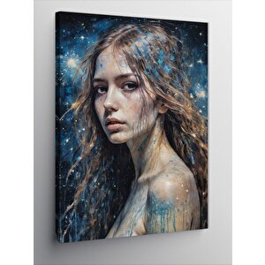 Kanvas Tablo Mavi Boya Ve Kadın 50x70 cm