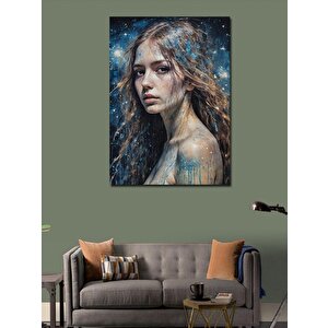 Kanvas Tablo Mavi Boya Ve Kadın 100x140 cm