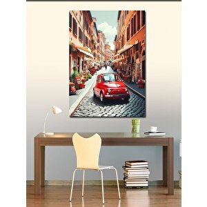 Kanvas Tablo Kırmızı Araba Ve Şehir 100x140 cm