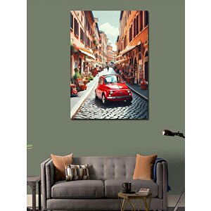 Kanvas Tablo Kırmızı Araba Ve Şehir 70x100 cm