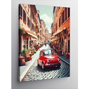 Kanvas Tablo Kırmızı Araba Ve Şehir 50x70 cm