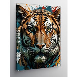 Kanvas Tablo Yağlı Boya Kaplan Potresi 100x140 cm