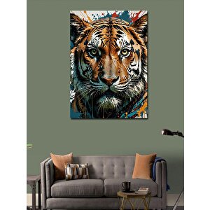 Kanvas Tablo Yağlı Boya Kaplan Potresi 100x140 cm
