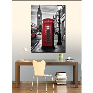 Kanvas Tablo Big Ben Ve Kırmızı Telefon Kulübesi 70x100 cm