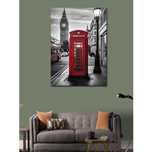 Kanvas Tablo Big Ben Ve Kırmızı Telefon Kulübesi 70x100 cm