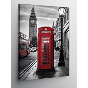 Kanvas Tablo Big Ben Ve Kırmızı Telefon Kulübesi 50x70 cm