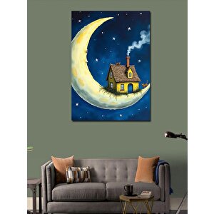 Kanvas Tablo Ayın Üstündeki Ev Ve Yıldızlar 50x70 cm