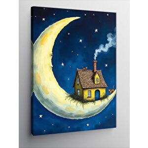 Kanvas Tablo Ayın Üstündeki Ev Ve Yıldızlar 100x140 cm