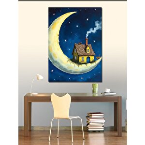 Kanvas Tablo Ayın Üstündeki Ev Ve Yıldızlar 100x140 cm