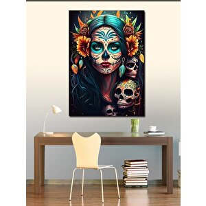 Kanvas Tablo Kurukafalar Ve Yüzü Boyalı Kadın 100x140 cm