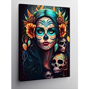 Kanvas Tablo Kurukafalar Ve Yüzü Boyalı Kadın 70x100 cm