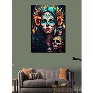 Kanvas Tablo Kurukafalar Ve Yüzü Boyalı Kadın 70x100 cm