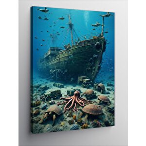 Kanvas Tablo Batık Ve Deniz Canlıları 100x140 cm