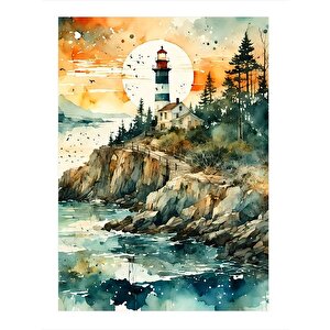Deniz Feneri Ve Orman Model Ahşap Tablo 25cmx 35cm 25x35 cm