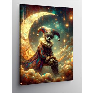 Kanvas Tablo Ay Üzerinde Oturan Üzgün Palyanço 70x100 cm