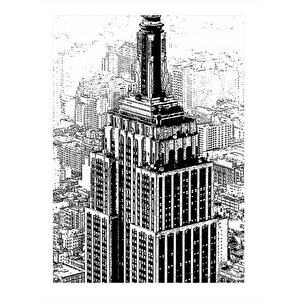 Kara Kalem Empire State Binası Hediyelik Ahşap Tablo 25cmx 35cm 25x35 cm