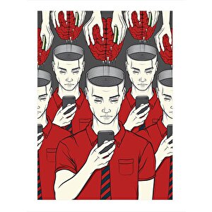 Telefondan Beynini Kaybeden İnsanlar Tasarım Ahşap Tablo 35cm X50cm 35x50 cm