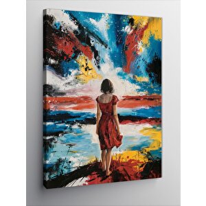 Kanvas Tablo Boyalı Yol Ve Elbiseli Kadın 100x140 cm