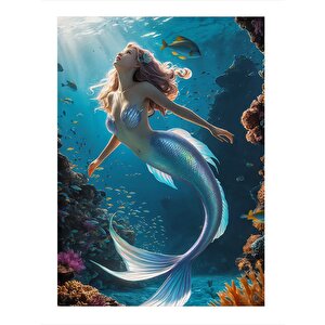 Su Altındaki Deniz Kızı Mdf Tablo 25cmx 35cm 25x35 cm