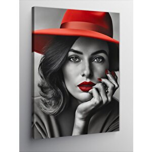 Kanvas Tablo Kırmızı Şapkalı Kadın 70x100 cm