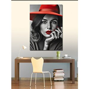 Kanvas Tablo Kırmızı Şapkalı Kadın 70x100 cm