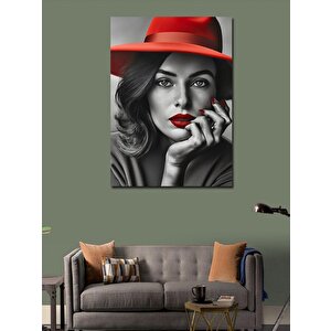 Kanvas Tablo Kırmızı Şapkalı Kadın 70x100 cm