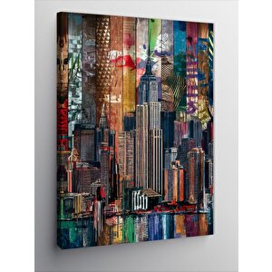 Kanvas Tablo Renkli Gökdelenler Ve Deniz 100x140 cm
