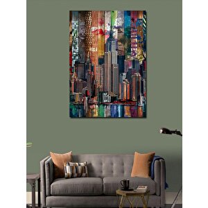 Kanvas Tablo Renkli Gökdelenler Ve Deniz 100x140 cm