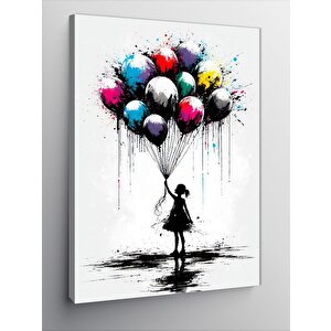 Kanvas Tablo Renkli Uçan Balonlu Kız Çocuğu 50x70 cm