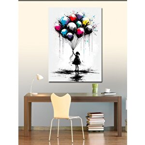 Kanvas Tablo Renkli Uçan Balonlu Kız Çocuğu 50x70 cm