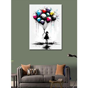 Kanvas Tablo Renkli Uçan Balonlu Kız Çocuğu 50x70 cm