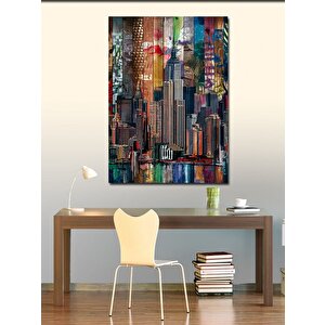 Kanvas Tablo Renkli Gökdelenler Ve Deniz 50x70 cm