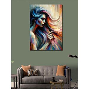 Kanvas Tablo Uzun Saçlı Desenli Renkli Kadın 50x70 cm
